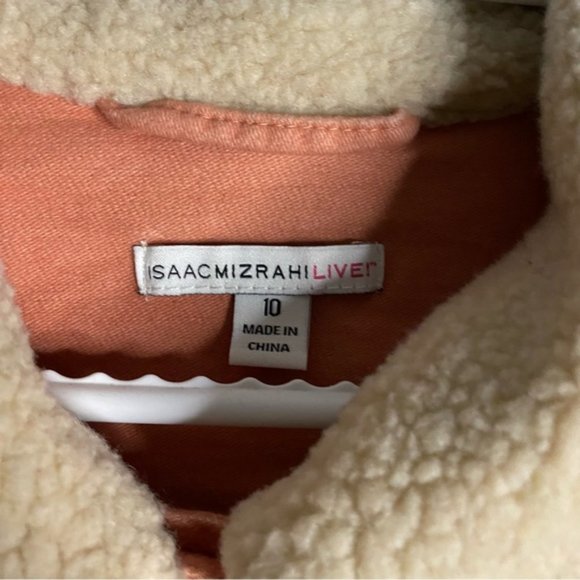 Issac Mizrahi Live! Women's Coral Pink Sherpa Stretch Denim Jacket - Picture 5 of 9